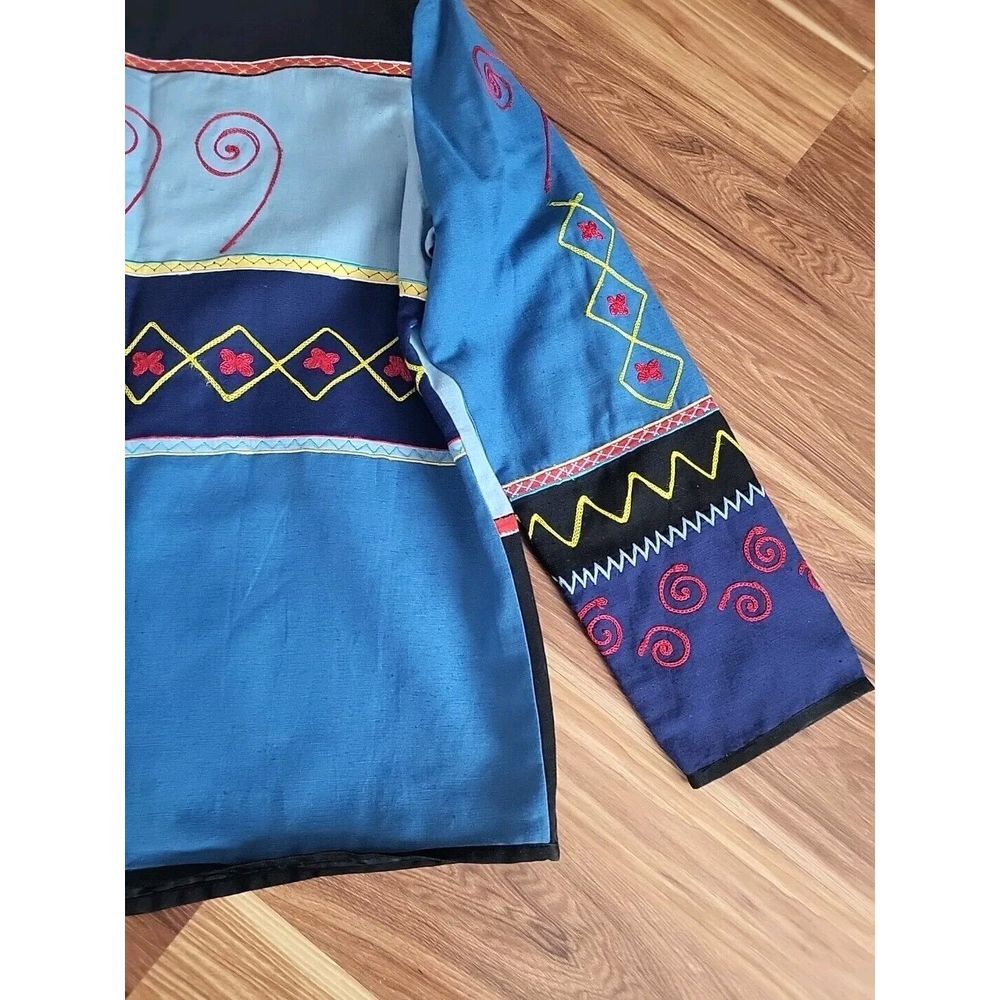 Indigo Moon Embroidered Beaded Jacket Women's Size Medium Color Block Eclectic - Picture 8 of 9